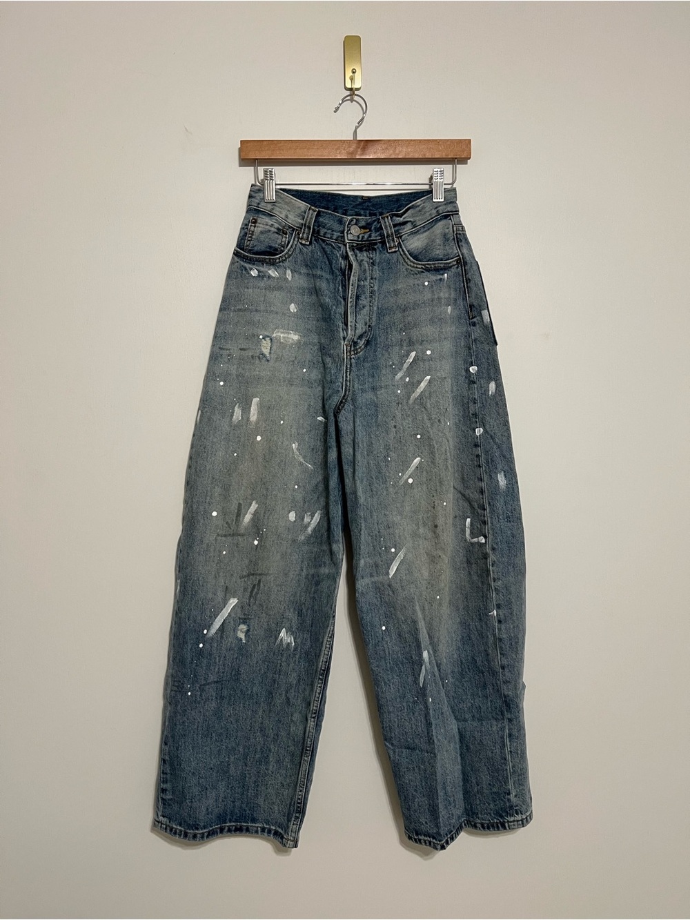 Paint-Splatter Wide Leg Denim Jeans